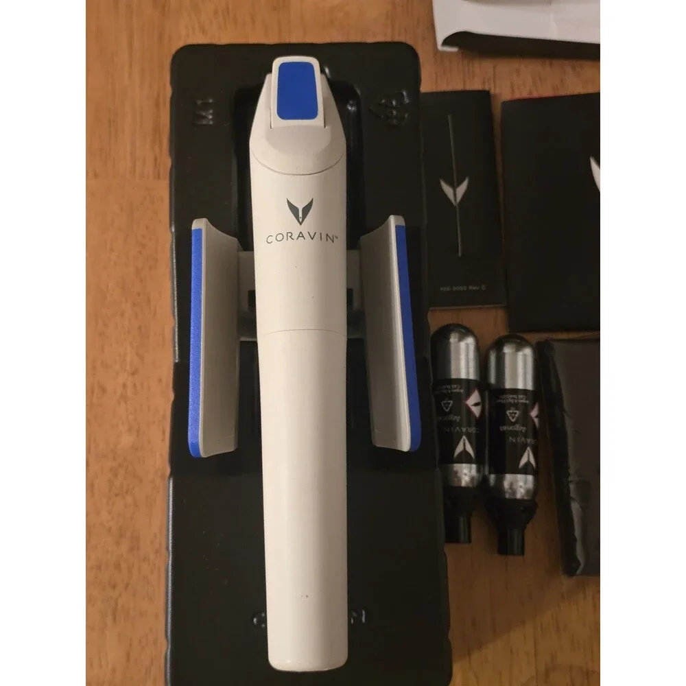 Coravin Model One Wine Preservation System White Blue + 2 Sealed Argon Capsules